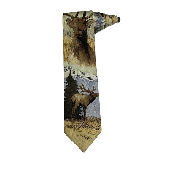 Wild Ties Elk Nature Wildlife Mountain Novelty Necktie 100% Silk - Picture 1 of 7